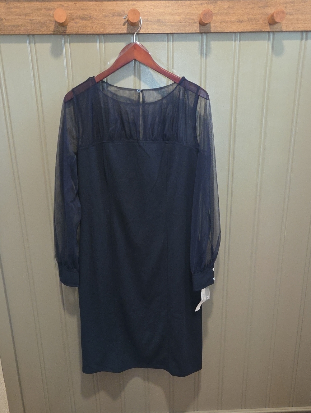 Maggy London Navy Sheer Yoke Long Sleeve Dress